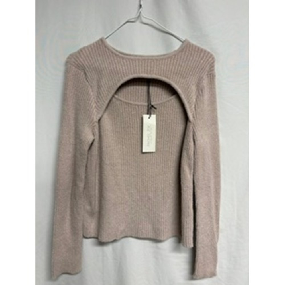 Rachel Zoe Mauve Taupe Ribbed Knit Cutout Front Long Sleeve Sweater Medium Fall